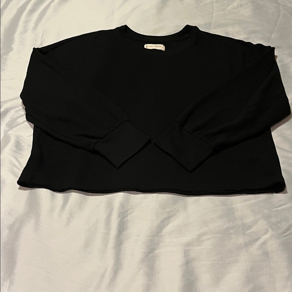 Lucky Brand Classic Black Crew Neck Sweater Top Long Sleeves Size Medium